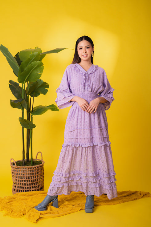 GET SPOTTED SHOP STOCKS Jenny Eyelet 4: Marites Premium Eyelet Smocked-waist Dress